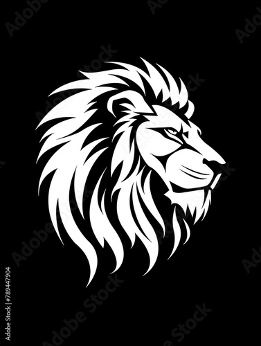 Flat vector black and white logo of lion.  