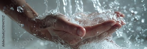 A person is using water and soap to wash their hands in a plumbing fixture  health care and personal hygiene  banner