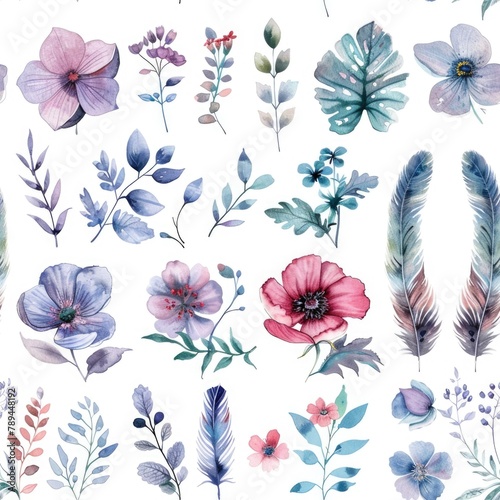 A beautiful collection of watercolor flowers and leaves. Perfect for various design projects © Fotograf