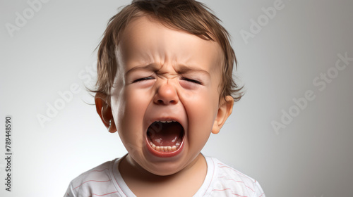 generated illustration cute little baby boy child crying and screaming photo