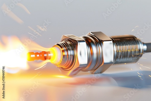A spark plug igniting on a white background. photo