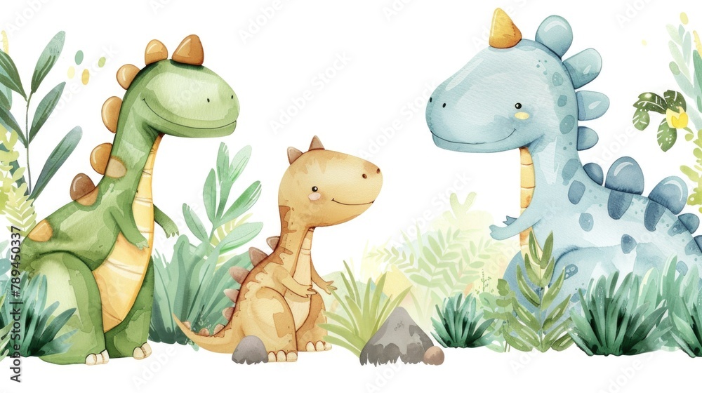 Naklejka premium A pair of dinosaurs standing together. Suitable for educational materials