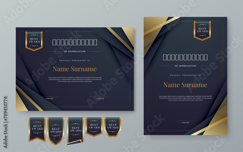 Black and gold vector award certificate template fancy modern abstract for corporate. For appreciation, achievement, awards, education, competition, diploma template