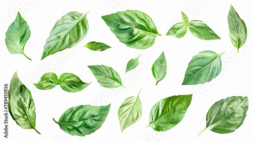 A collection of green leaves on a white background. Perfect for nature-themed designs © Fotograf