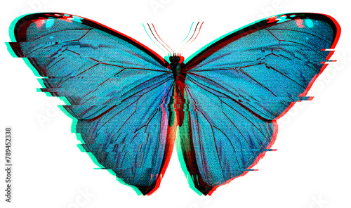 Blue butterfly with glitch effect design element