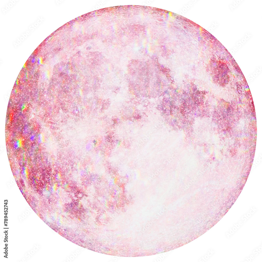 Pink holographic full moon design element Pink holographic full moon design element