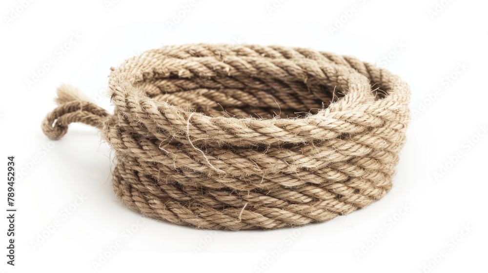 A coil of rope on a white background. Perfect for industrial or nautical themes
