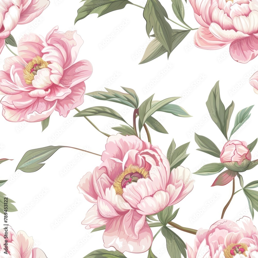 A beautiful pattern of pink flowers on a clean white background. Perfect for floral designs and spring themes