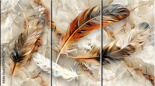 Marble wall with feather design.