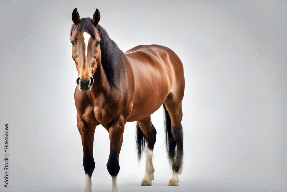 Obraz premium Bay isolated background horse white equine sport jumping object shire active gallop animal strong chestnut skin black
