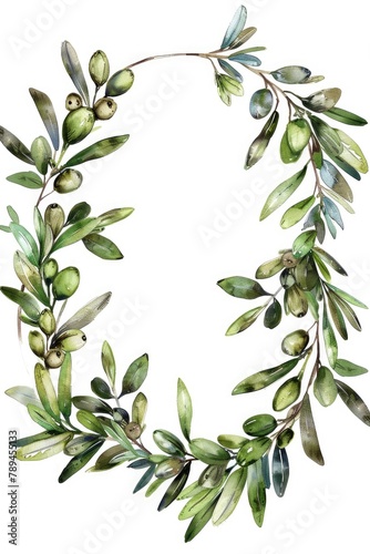 A wreath of olives and leaves on a clean white background. Perfect for various design projects