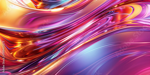 Holographic shining waves of liquid background banner. Iridescent purple and pink colors abstract wallpaper. Digital artistic raster bitmap illustration. Graphic design art. AI artwork.