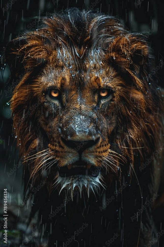 Fototapeta premium A lion in the rain.