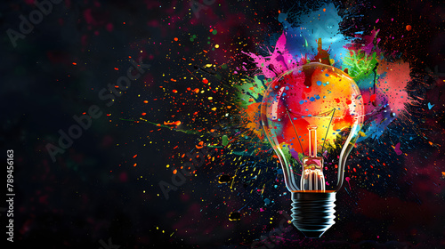 A light bulb exploding with colorful energy. symbolizing creative ideas and innovation