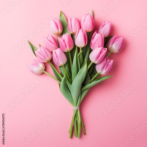 Bouquet of tulips on a pink background #789456975