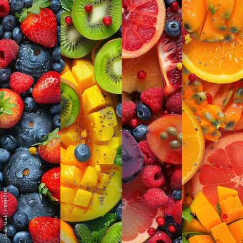 A variety of fresh fruits and vegetables in a colorful collage. Ideal for healthy eating concepts © Fotograf
