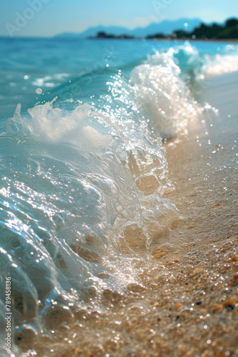 Ocean sea water colorful waves splashing in the deep sea at sunny day