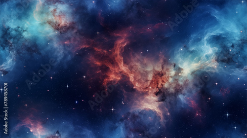 Abstract texture of swirling galaxy in deep space with colorful nebulae