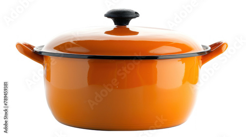 orange colored pot with lid isolated on white background