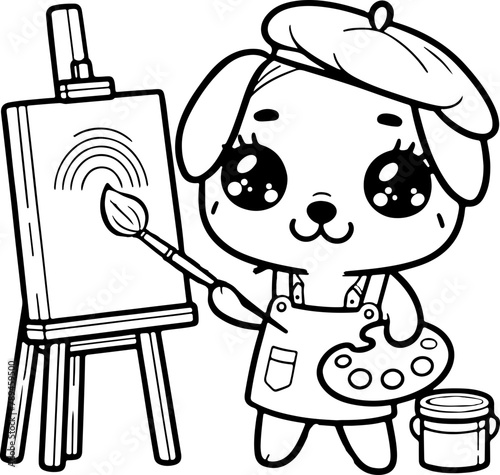 Chien ou chiot dessin animé style cartoon - manga - kawaii pour page ou livre de coloriage pour enfant. Isolé du fond, dessin au trait noir totalement transparent et prêt a colorier et ajuster. 