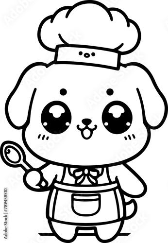 Chien ou chiot dessin animé style cartoon - manga - kawaii pour page ou livre de coloriage pour enfant. Isolé du fond, dessin au trait noir totalement transparent et prêt a colorier et ajuster. 