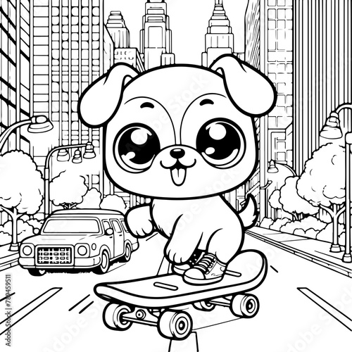 Chien ou chiot dessin animé style cartoon - manga - kawaii pour page ou livre de coloriage pour enfant. Isolé du fond, dessin au trait noir totalement transparent et prêt a colorier et ajuster. 