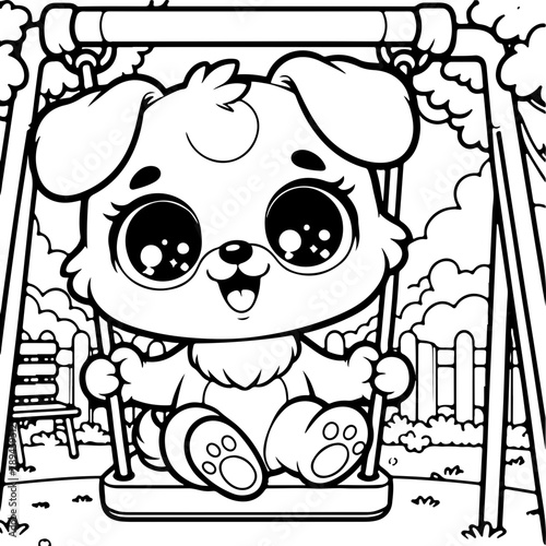 Chien ou chiot dessin animé style cartoon - manga - kawaii pour page ou livre de coloriage pour enfant. Isolé du fond, dessin au trait noir totalement transparent et prêt a colorier et ajuster. 