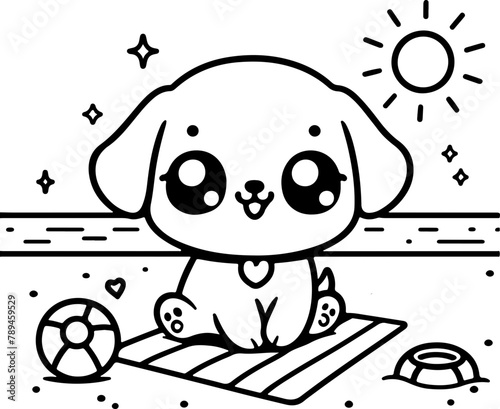 Chien ou chiot dessin animé style cartoon - manga - kawaii pour page ou livre de coloriage pour enfant. Isolé du fond, dessin au trait noir totalement transparent et prêt a colorier et ajuster. 