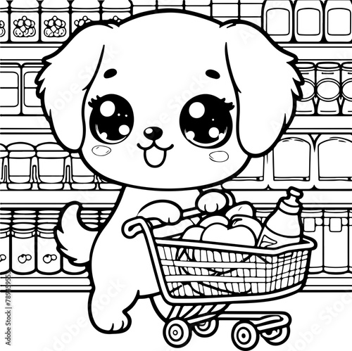 Chien ou chiot dessin animé style cartoon - manga - kawaii pour page ou livre de coloriage pour enfant. Isolé du fond, dessin au trait noir totalement transparent et prêt a colorier et ajuster. 