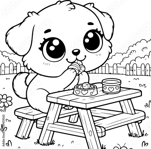 Chien ou chiot dessin animé style cartoon - manga - kawaii pour page ou livre de coloriage pour enfant. Isolé du fond, dessin au trait noir totalement transparent et prêt a colorier et ajuster. 