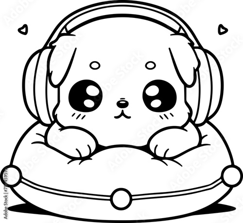 Chien ou chiot dessin animé style cartoon - manga - kawaii pour page ou livre de coloriage pour enfant. Isolé du fond, dessin au trait noir totalement transparent et prêt a colorier et ajuster. 