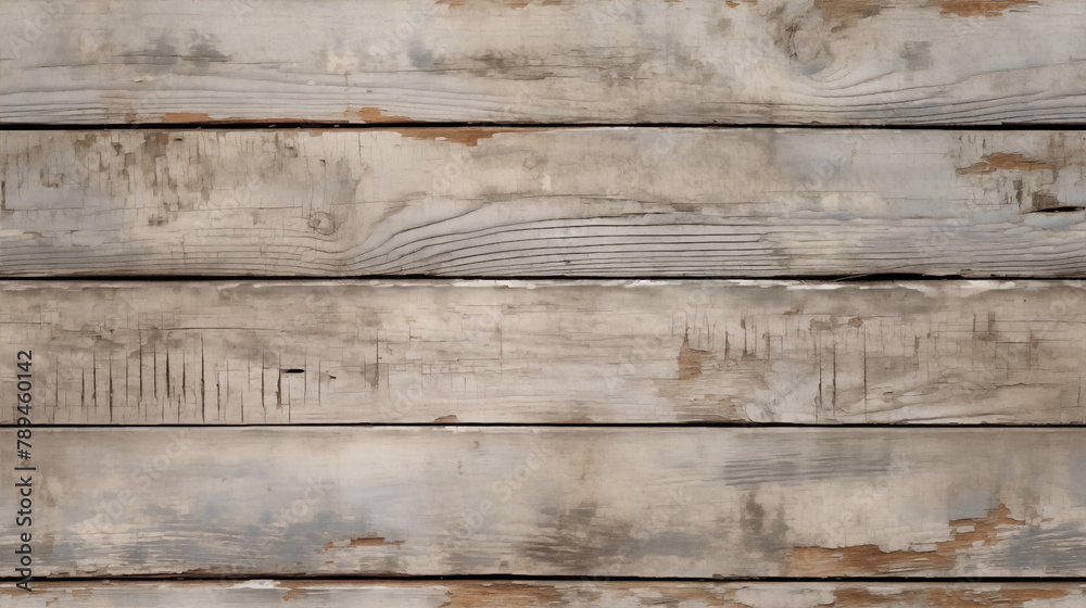 Naklejka premium Detailed texture of weathered wooden fence with peeling paint and knots