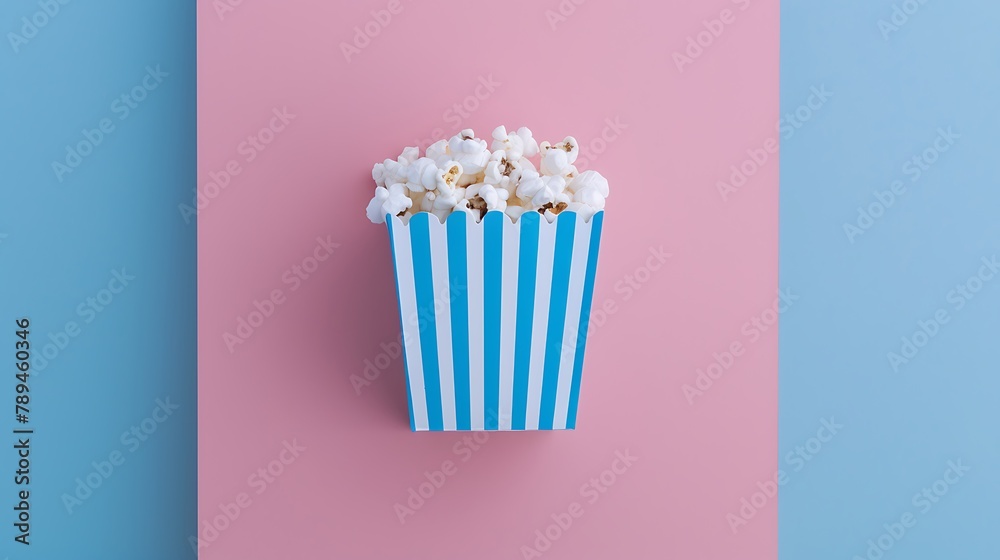 blue popcorn box on pink and blue background
