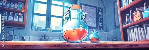 A bubbling potion glows in a darkened lab, its vibrant hues hinting at the mysteries of scientific discovery photo