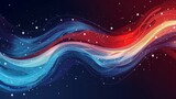 Abstract flowing waves in a harmonious blend of red, white, and blue, adorned with stars for a modern twist on the American flag.