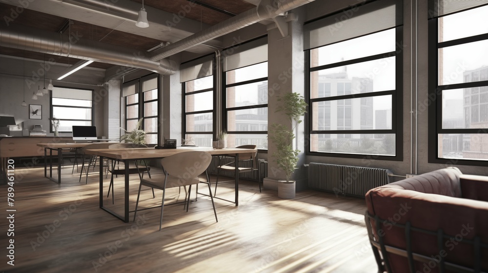 Fototapeta premium For background: Trendy Co-Working Oasis: Collaboration Meets Style