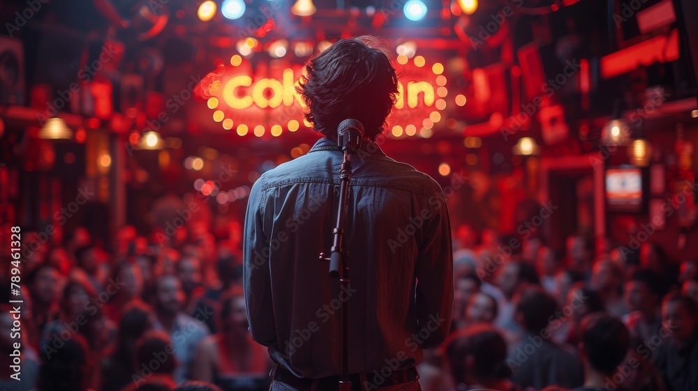 The Comedy Routine, bustling comedy club, a stand-up comedian, and clever punchlines, leave the audience roaring with laughter, Generated AI. The Comedy Routine, bustling comedy club, a stand-up comedian, and clever punchlines, leave the audience roaring with laughter, Generated AI.