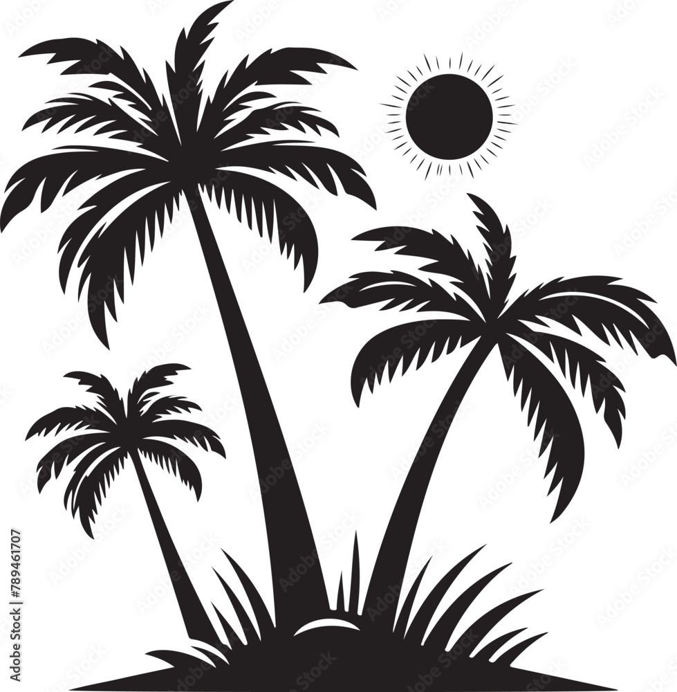 Fototapeta premium Summer day silhouette vector with white background 
