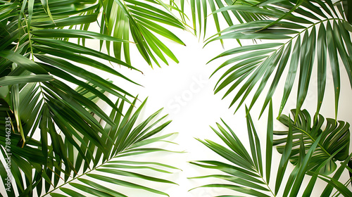 Tropical Green Palm Leaves on White Background