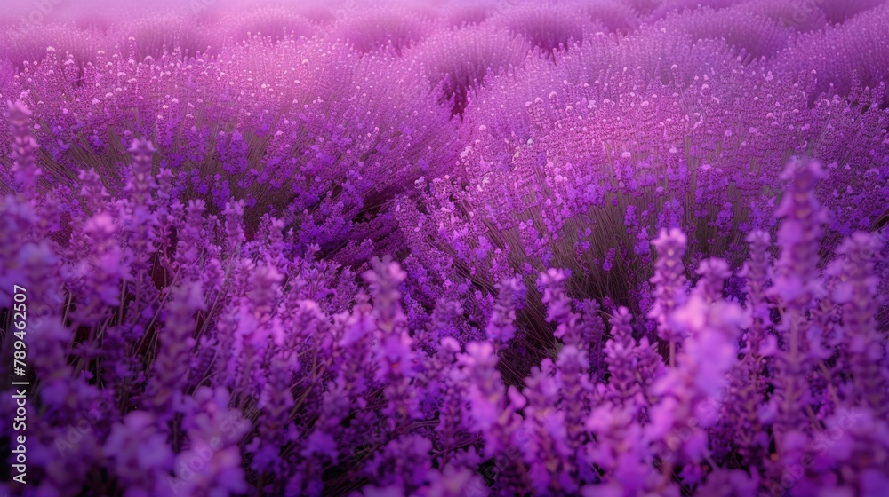 Fototapeta premium A person walking through a beautiful field of purple flowers, perfect for nature or outdoor concept