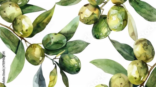 A painting of a bunch of olives on a branch. Suitable for food and nature themed designs