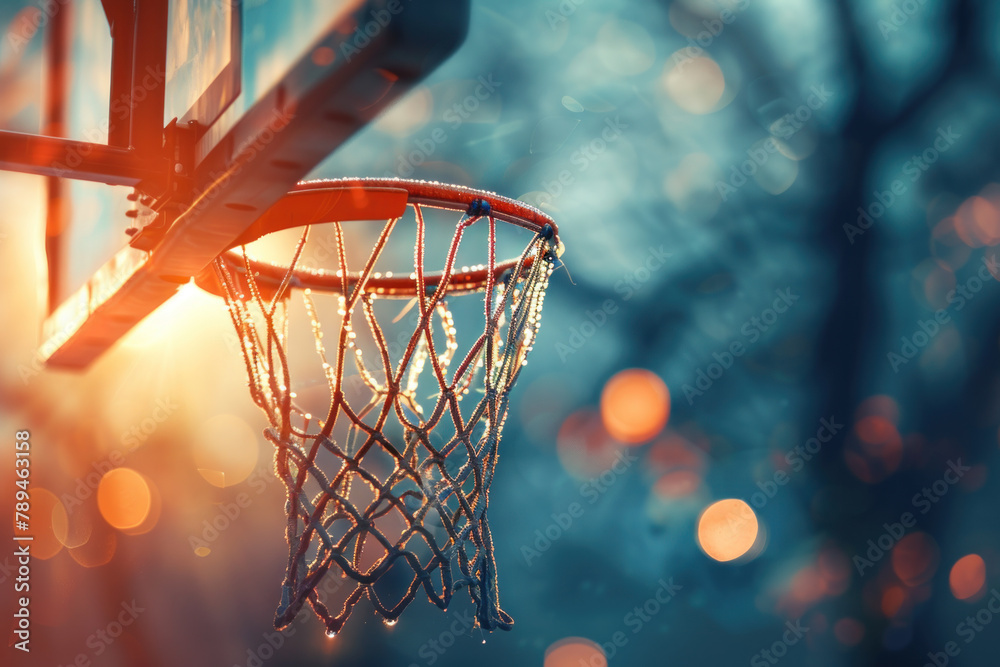 close up of basketball hoop with blurred background