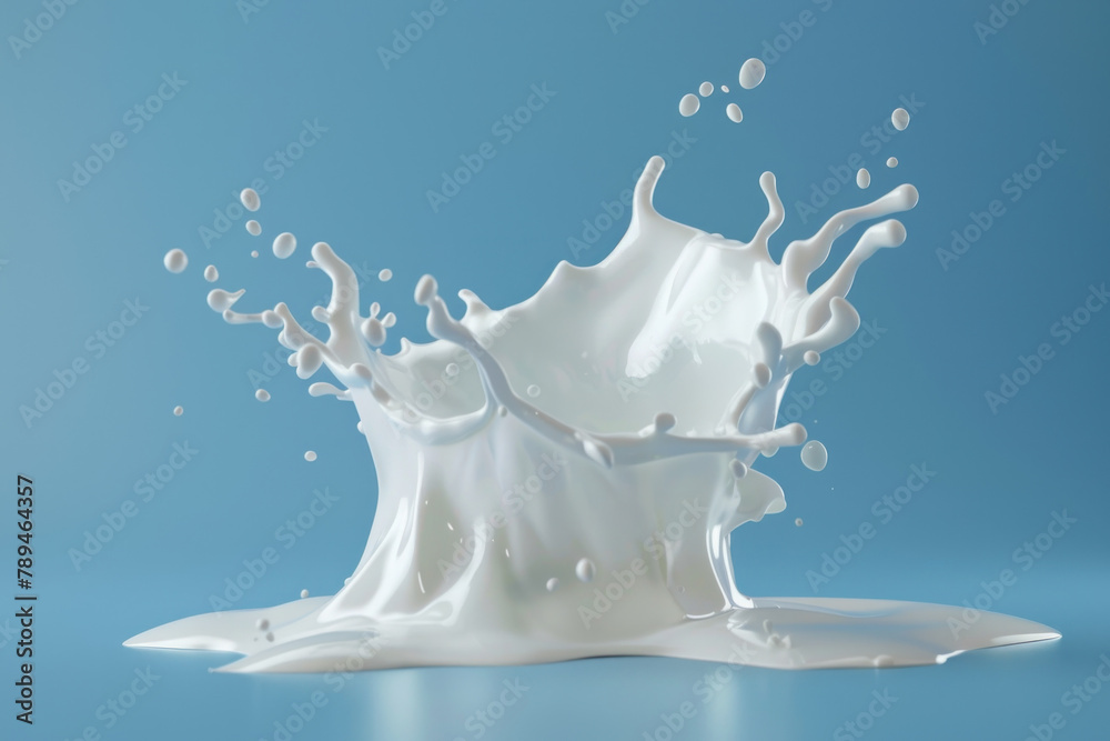 3d render of milk splash isolated on blue background 3d render of milk splash isolated on blue background