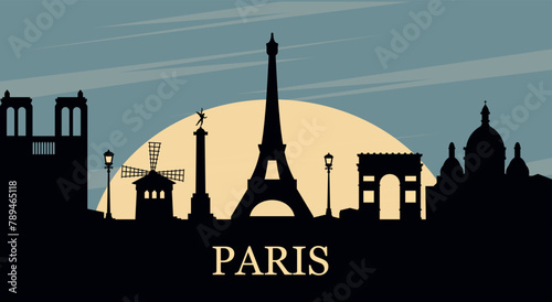 Paris Panaroma, France. Beautiful Paris architecture symbols landscape travel background postcard. Paris city skyline illustration landscape design. Vector stock