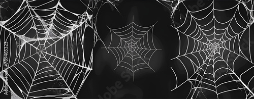Spider Web On Dark Background Halloween Design Elements Spooky Scary Horror  Cobweb illustration Real spider web isolated on black background close up view. photo