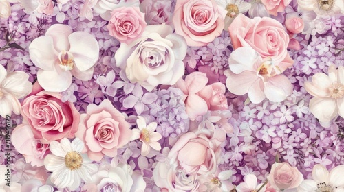 Vibrant pink and white flowers set against a striking purple background. Ideal for floral themed designs