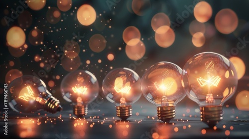 Great idea concept, Idea, innovation and inspiration, creativity with light bulbs that shine glitter on table, new ideas with innovative technology and creativity, business, education, technology