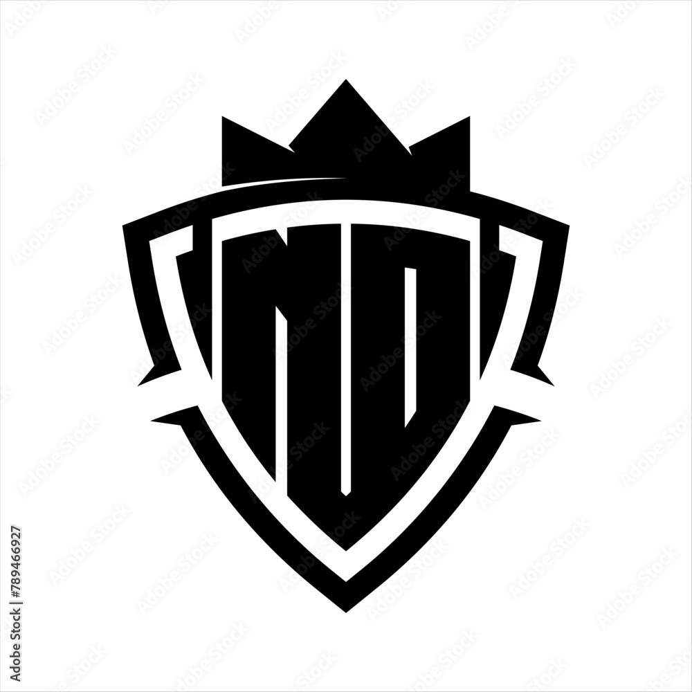 Nd letter bold monogram triangle curve shield shape with crown black