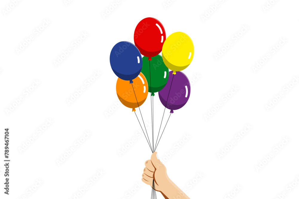 LGBT pride month, Human hand holding rainbow balloon on isolated background, Vector illustration. LGBT pride month, Human hand holding rainbow balloon on isolated background, Vector illustration.