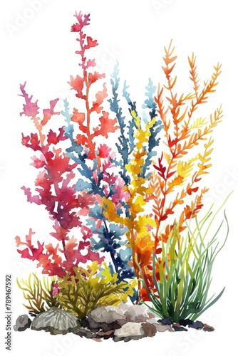 A beautiful watercolor painting of plants and rocks. Perfect for nature lovers and art enthusiasts